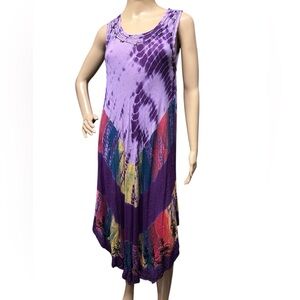 Indian Tropical Fashion Tie Dye Boho Festival Breezy Womens Dress Free Size EUC!